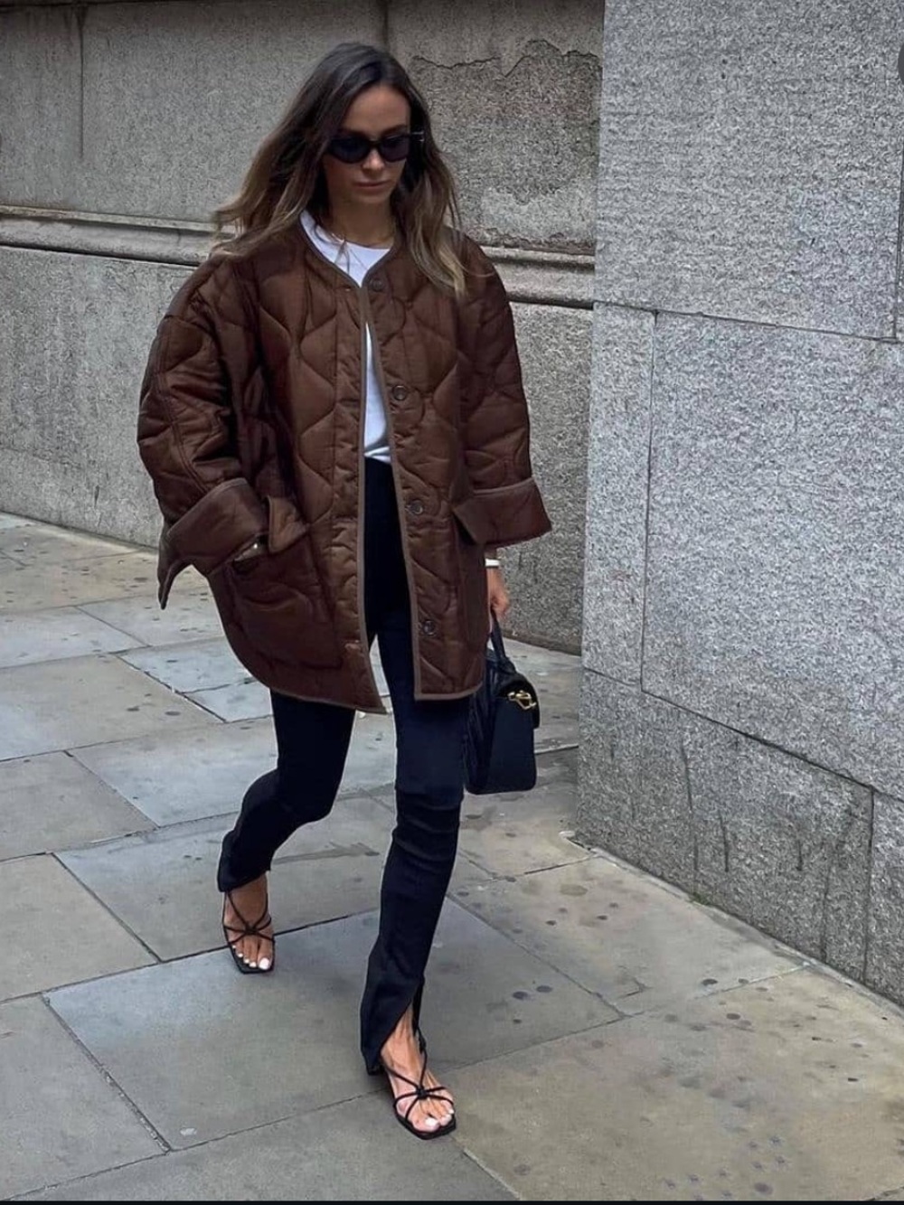 The Frankie Shop Quilted Brown Button-Up Jacket